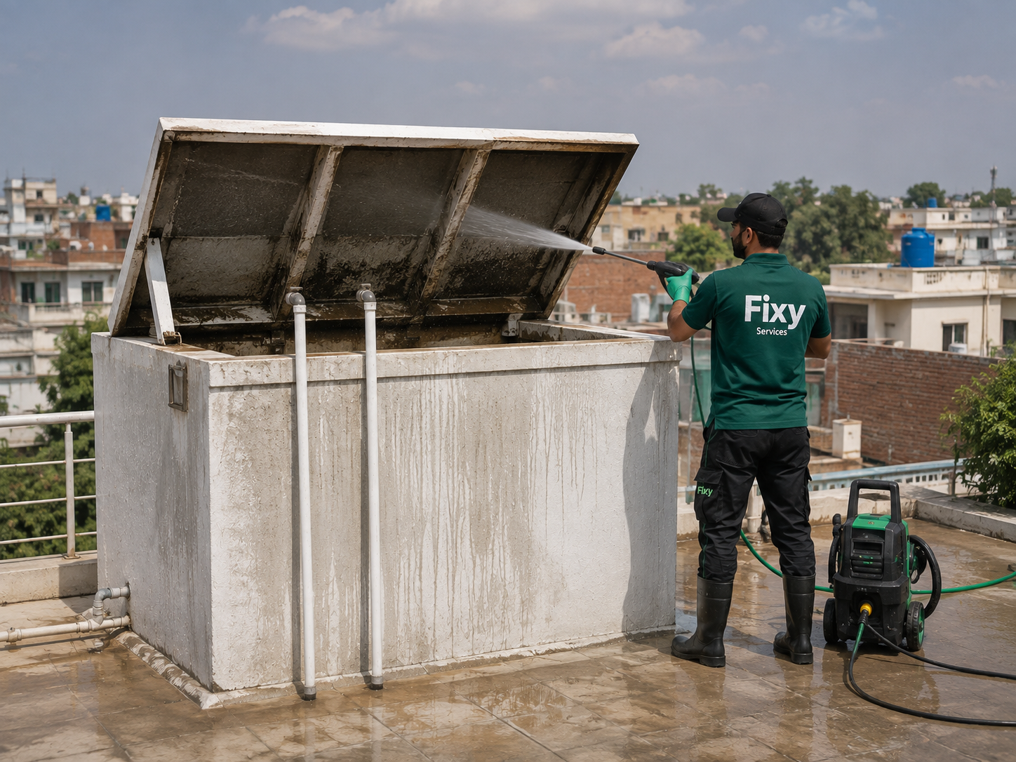 Roof Top Cement Water Tank Cleaning
